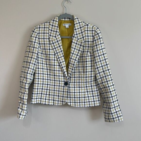 Women’s pendleton blazer 55% Silk 45% Cotton Size 10 Yellow And Blue - Picture 1 of 5